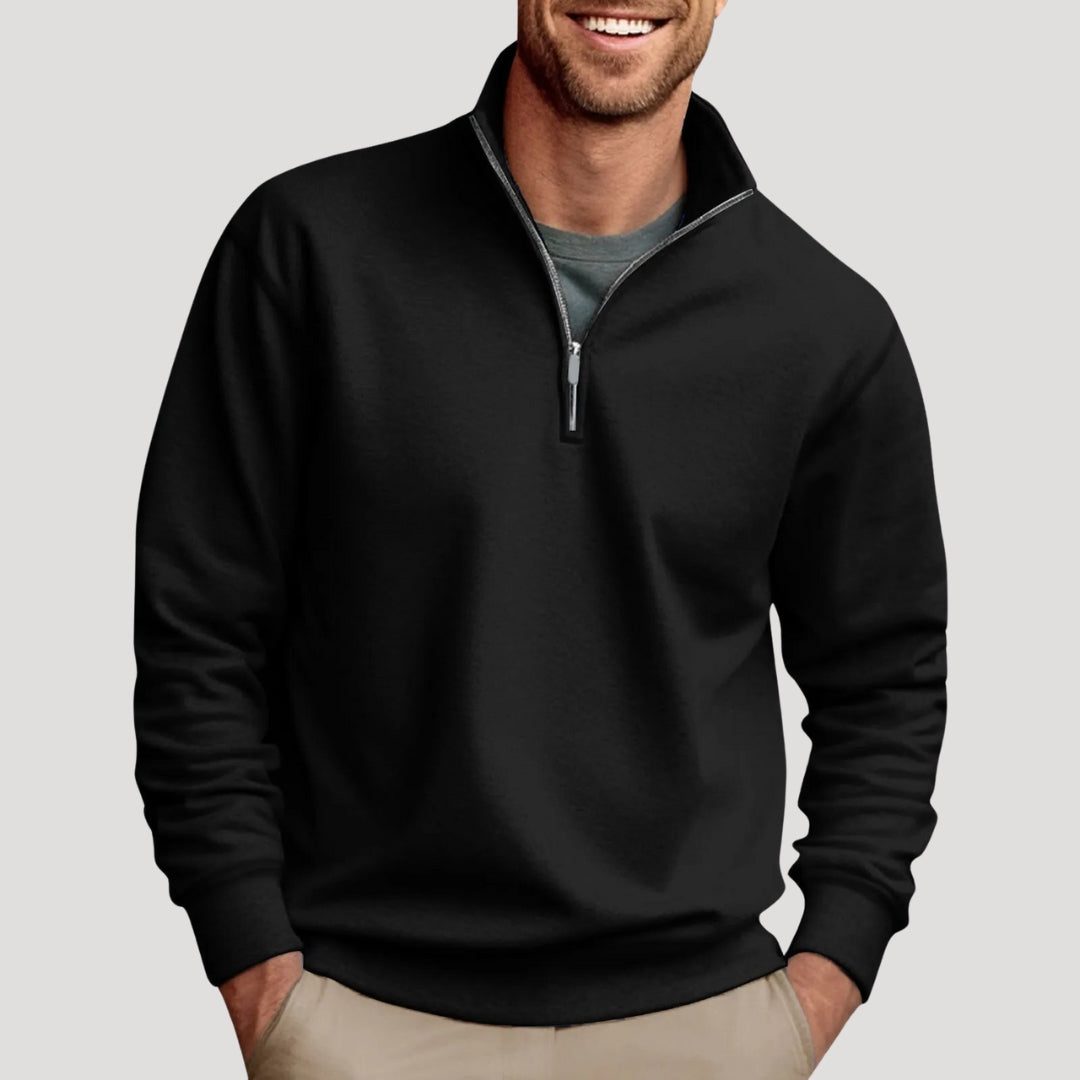 Halve Rits Sweatshirt met Lange Mouwen voor Heren - Zwart
