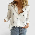 Linnen V-Hals Blouse met Knoopsluiting voor Dames
