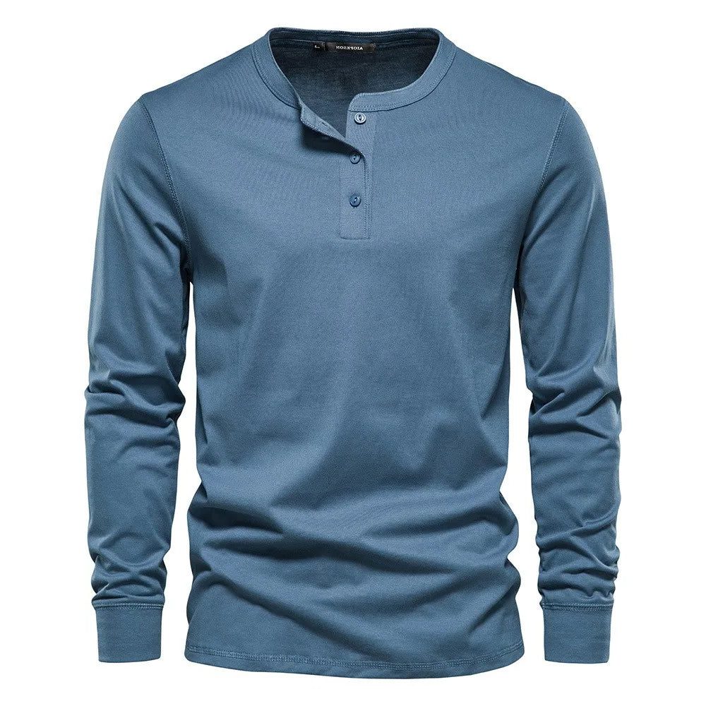 Henley Overhemd met Lange Mouwen voor Heren - Lichtblauw