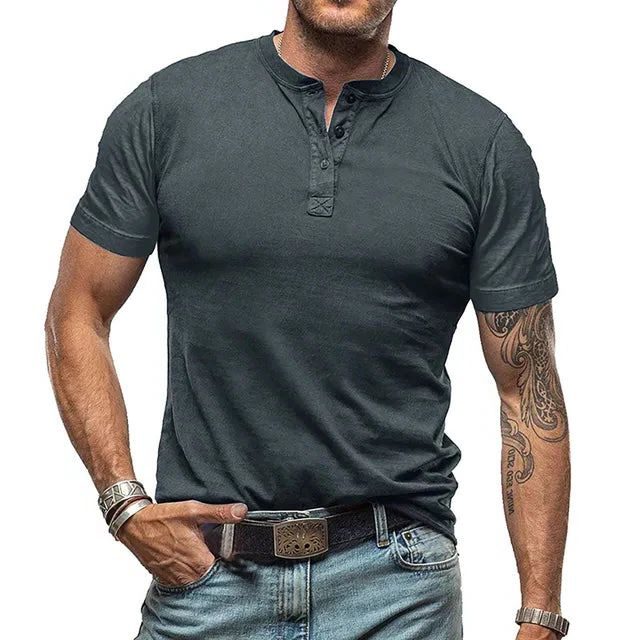 Henley T-shirt met Korte Mouwen voor Heren - Donkergrijs