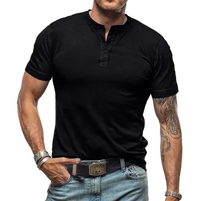 Henley T-shirt met Korte Mouwen voor Heren - Zwart