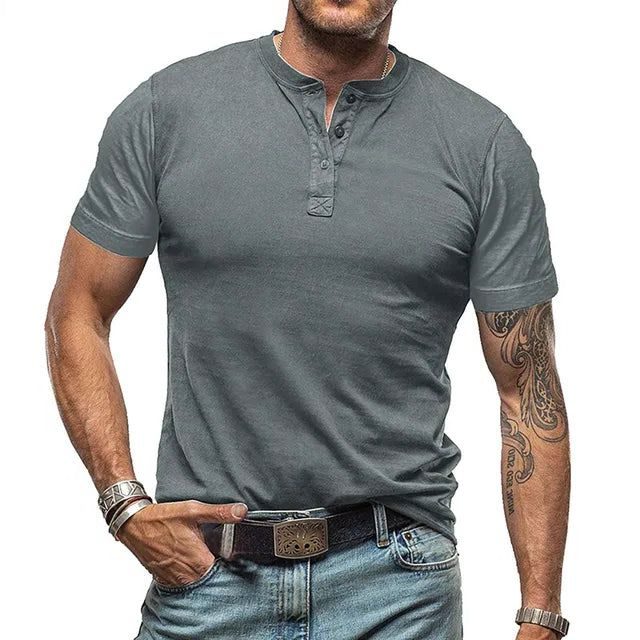 Henley T-shirt met Korte Mouwen voor Heren - Grijs