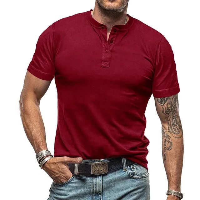 Henley T-shirt met Korte Mouwen voor Heren - Rood