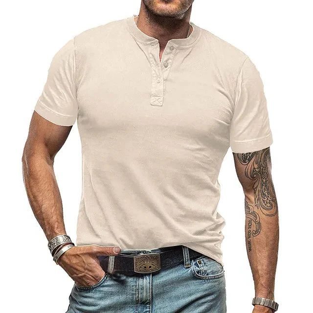 Henley T-shirt met Korte Mouwen voor Heren - Beige