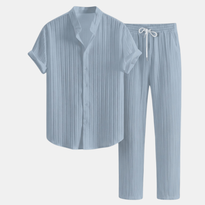 Gestreept Set met Overhemd en Rechte Pantalon voor Heren