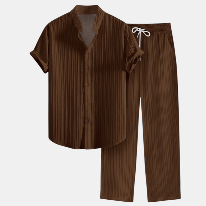 Gestreept Set met Overhemd en Rechte Pantalon voor Heren
