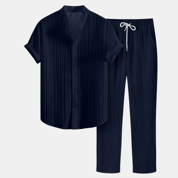 Gestreept Set met Overhemd en Rechte Pantalon voor Heren