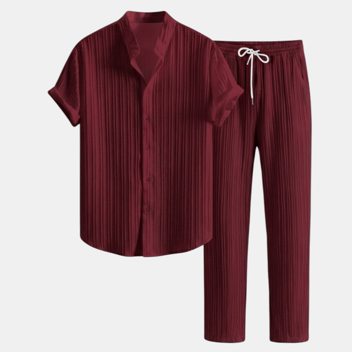 Gestreept Set met Overhemd en Rechte Pantalon voor Heren