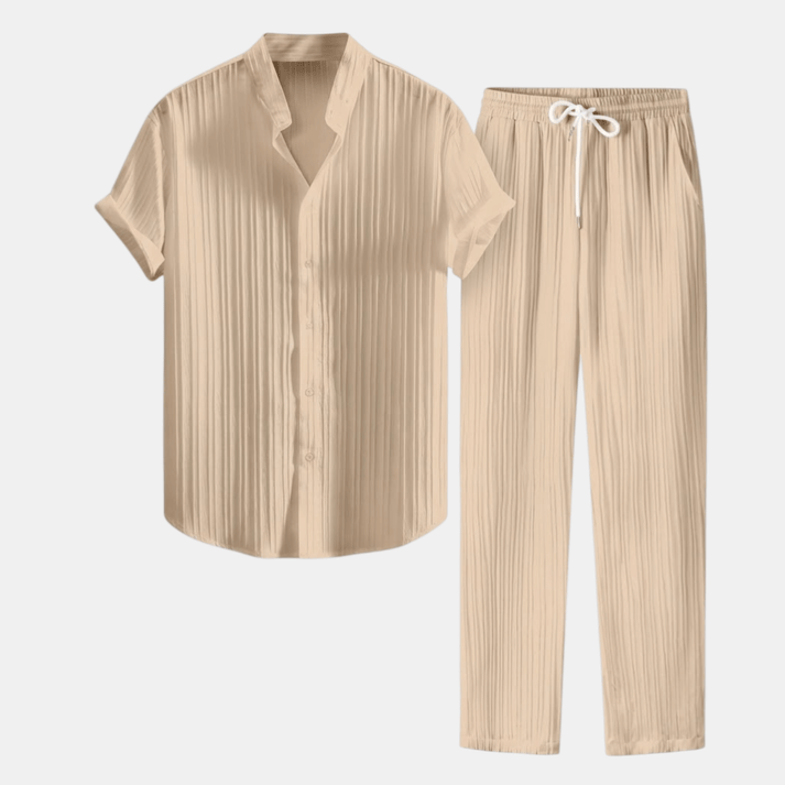 Gestreept Set met Overhemd en Rechte Pantalon voor Heren