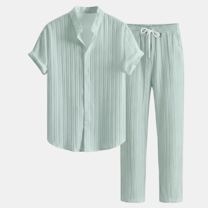 Gestreept Set met Overhemd en Rechte Pantalon voor Heren