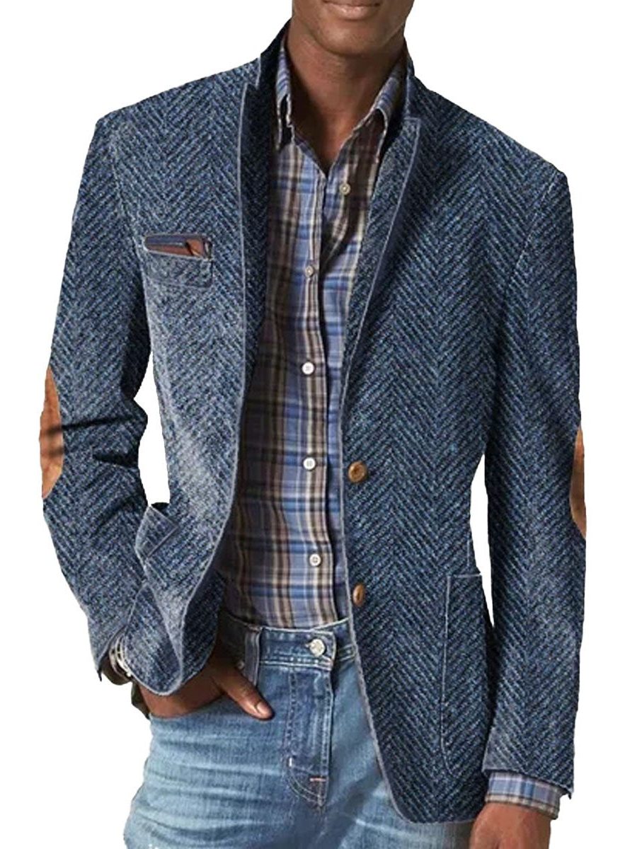 Herringbone Blazer met Opstaande Kraag voor Heren