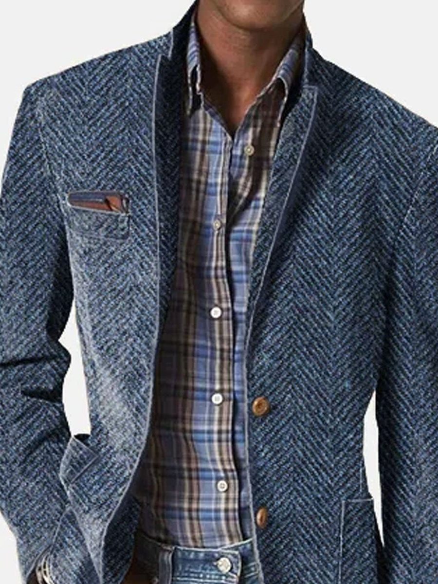 Herringbone Blazer met Opstaande Kraag voor Heren - View 3