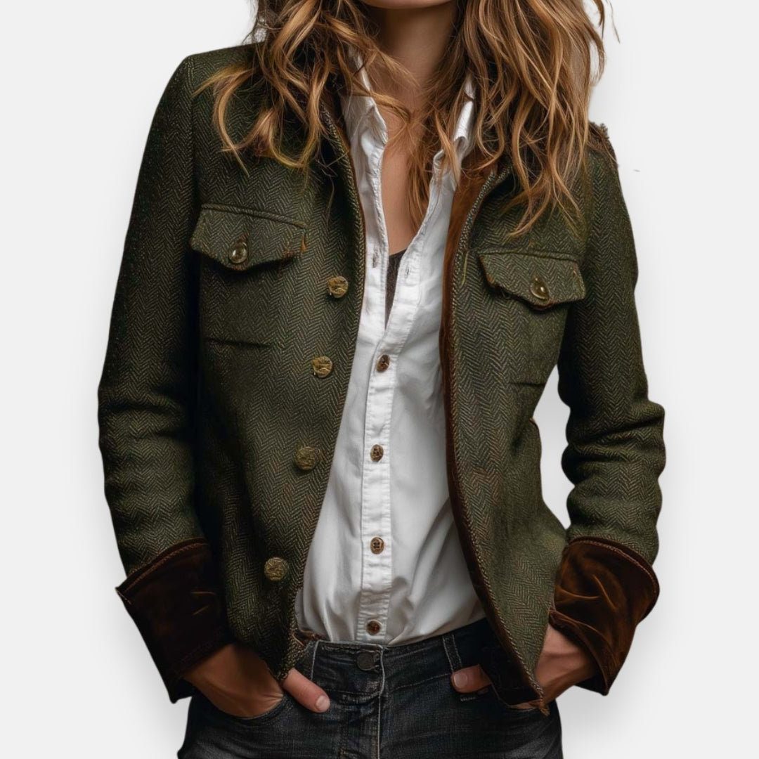 Herringbone Gestructureerde Blazer met Knoopsluiting voor Dames