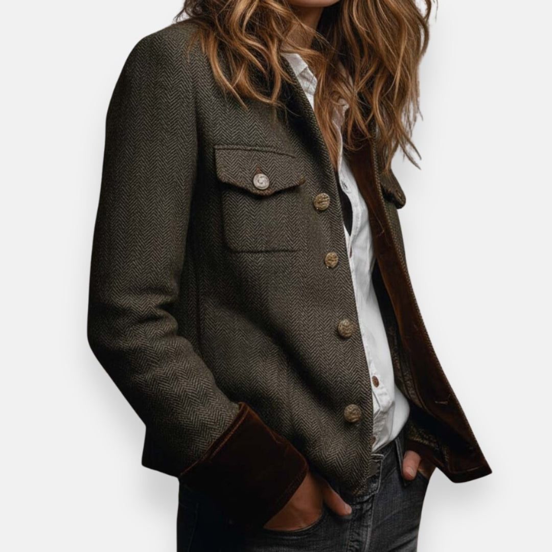 Herringbone Gestructureerde Blazer met Knoopsluiting voor Dames - View 3