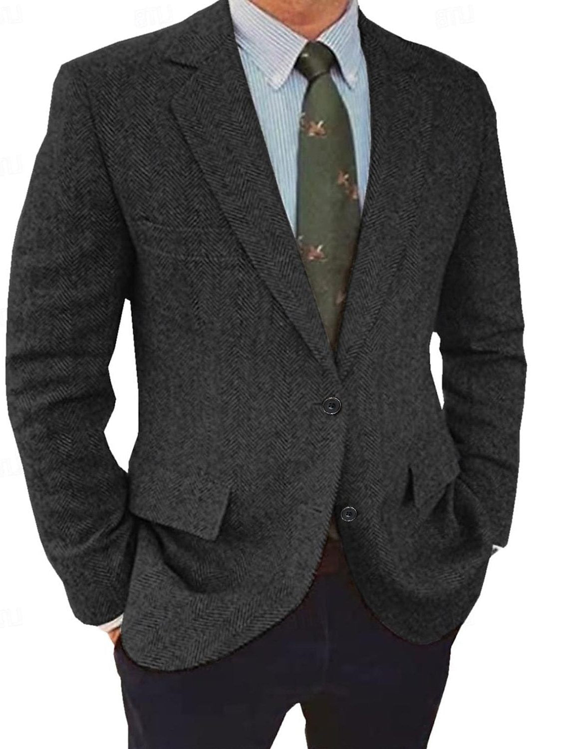 Herringbone Regular Fit Blazer voor Heren - Zwart