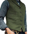 Herringbone Wollen Gilet met Knoopsluiting voor Heren - Groen