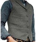 Herringbone Wollen Gilet met Knoopsluiting voor Heren - Donkergrijs