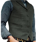 Herringbone Wollen Gilet met Knoopsluiting voor Heren - Legergroen
