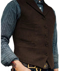 Herringbone Wollen Gilet met Knoopsluiting voor Heren - Bruin