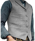 Herringbone Wollen Gilet met Knoopsluiting voor Heren - Grijs