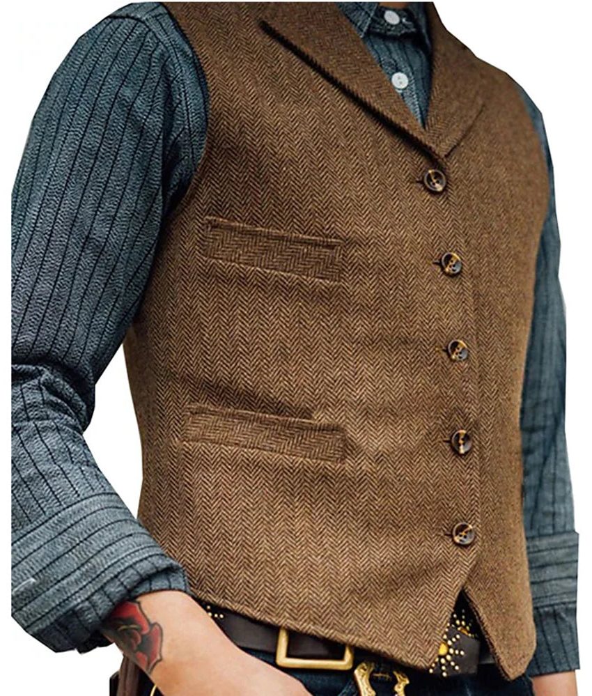 Herringbone Wollen Gilet met Knoopsluiting voor Heren - View 2