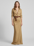 Linnen Maxi Jurk — front view (Khaki)