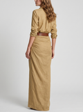 Linnen Maxi Jurk — back view (Khaki)