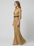 Linnen Maxi Jurk — side view (Khaki)