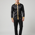 Satijnen Slim Fit Overhemd — front view (Zwart-Goud)