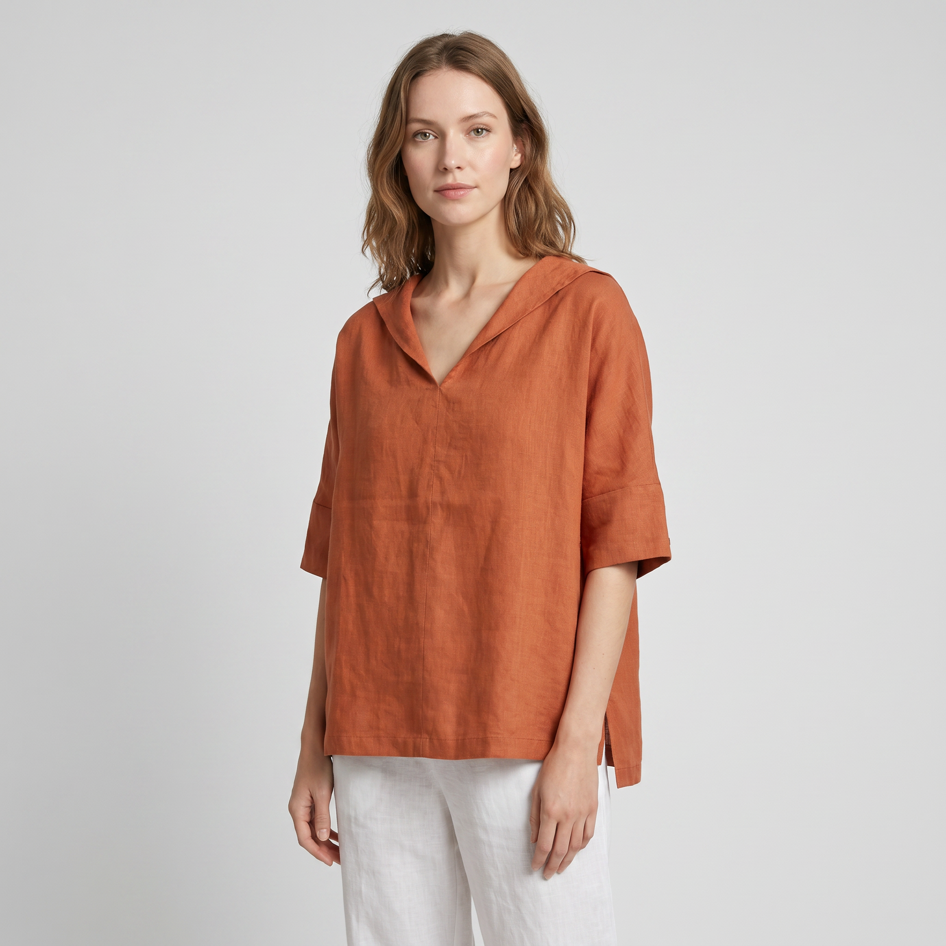 Zomer Top met V-hals — front view (Oranje)