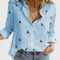 Linnen V-Hals Blouse met Knoopsluiting voor Dames