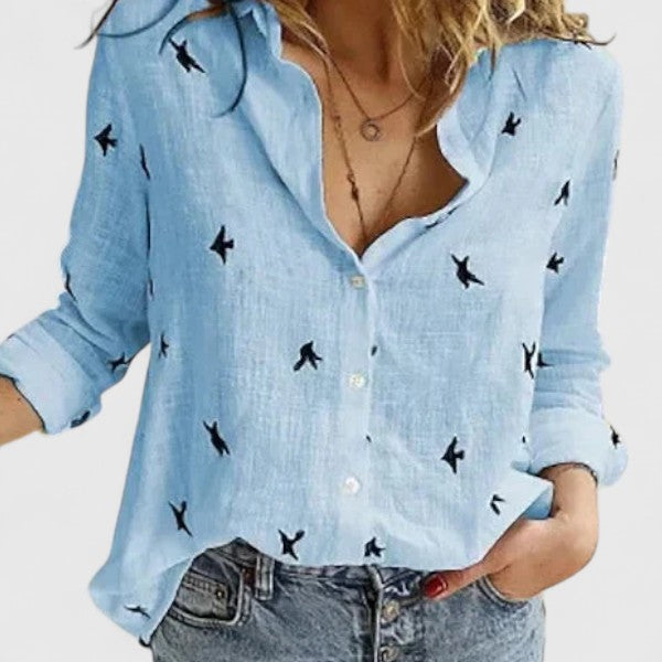 Linnen V-Hals Blouse met Knoopsluiting voor Dames