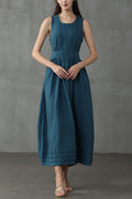 Linnen Mouwloze Maxi Jurk met Ronde Hals voor Dames