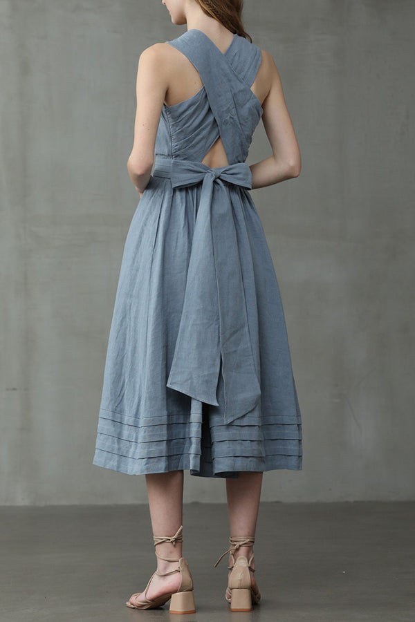 Linnen Mouwloze Maxi Jurk met Ronde Hals voor Dames