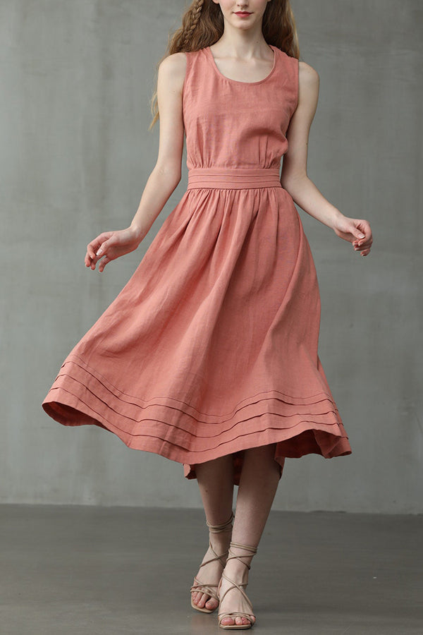 Linnen Mouwloze Maxi Jurk met Ronde Hals voor Dames
