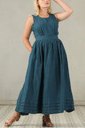 Linnen Mouwloze Maxi Jurk met Ronde Hals voor Dames