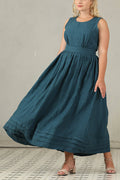 Linnen Mouwloze Maxi Jurk met Ronde Hals voor Dames