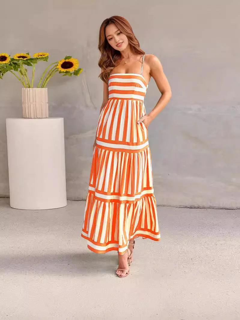 Agata | Gestreepte Maxi Jurk met Spaghettibandjes voor Dames