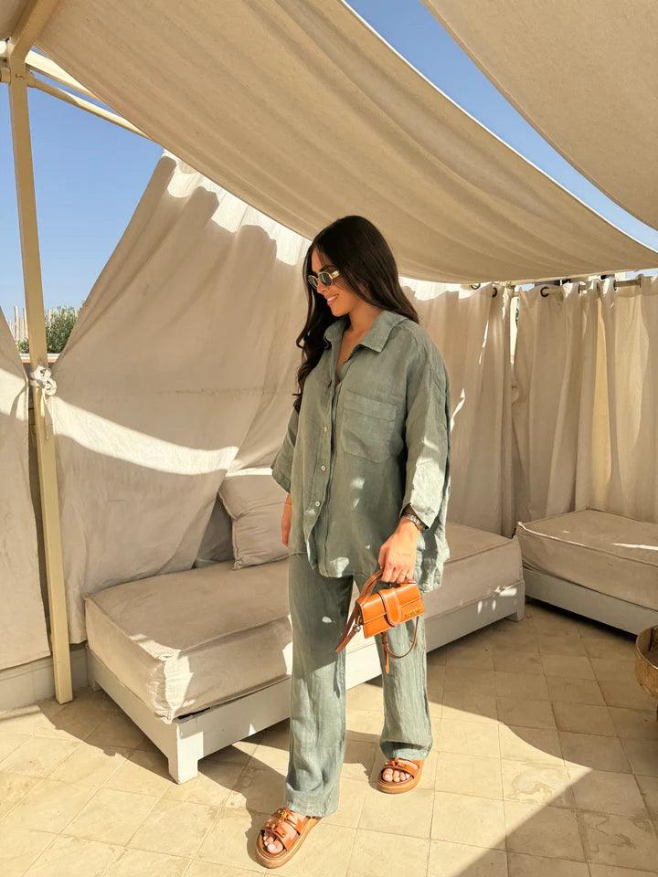 Linnen Button-Down Loungewear Set voor Dames