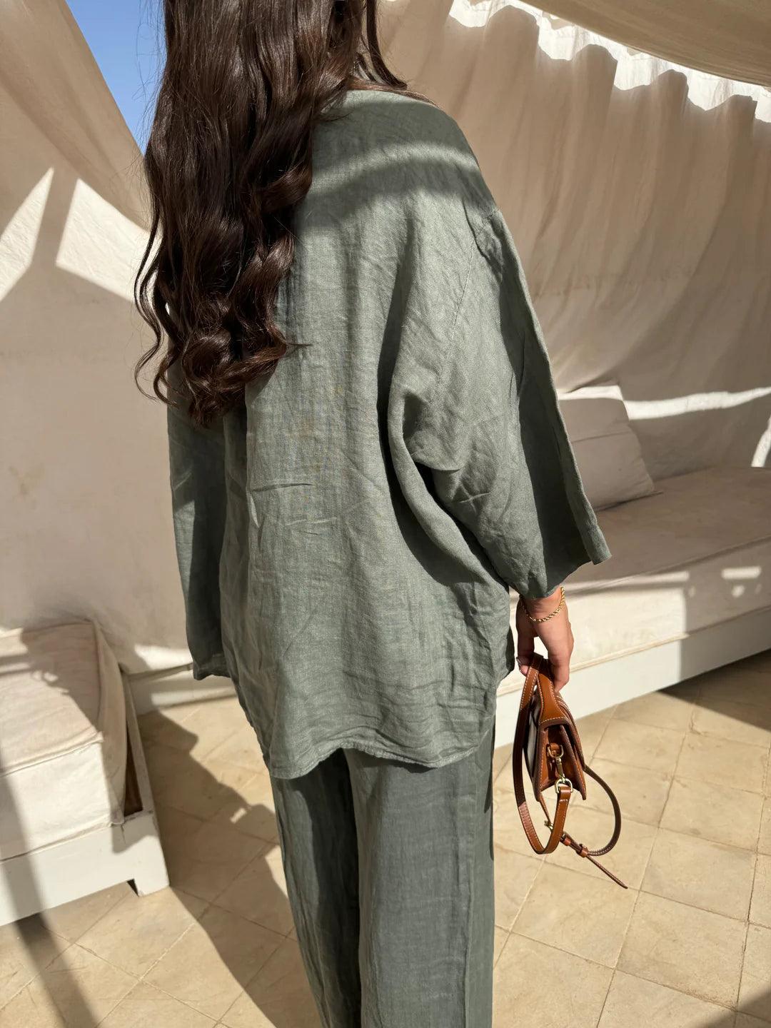 Linnen Button-Down Loungewear Set voor Dames