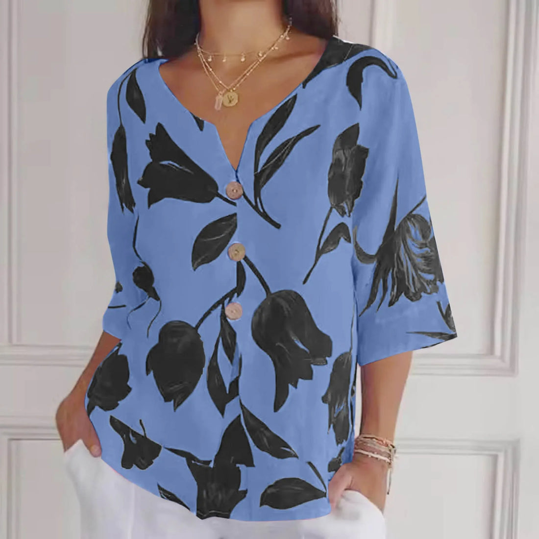 Abel | V-Hals Bloemen Blouse met Driekwartmouwen voor Dames
