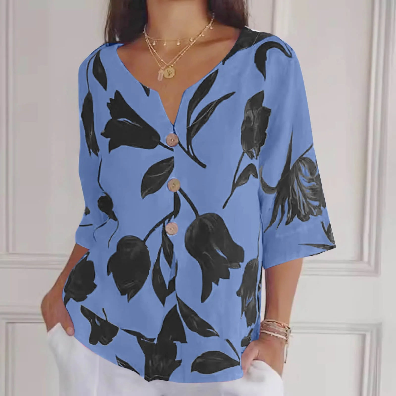 Abel | V-Hals Bloemen Blouse met Driekwartmouwen voor Dames