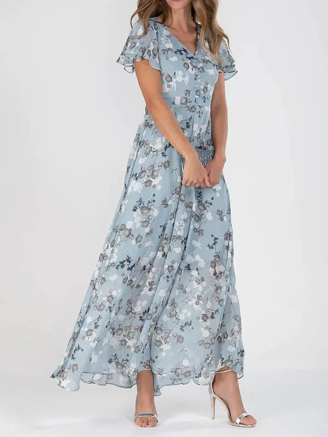 Agatha | Bloemen Maxi Jurk met Korte Mouwen voor Dames