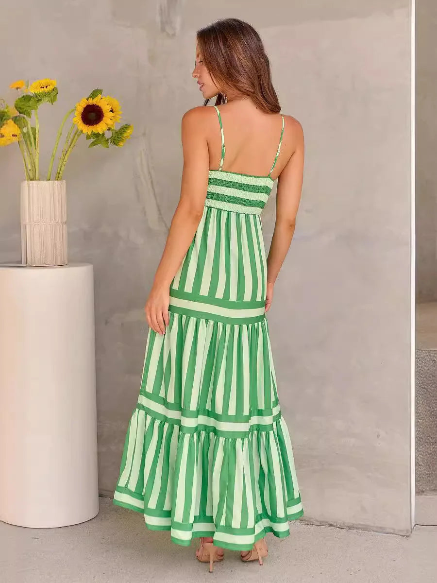 Agata | Gestreepte Maxi Jurk met Spaghettibandjes voor Dames