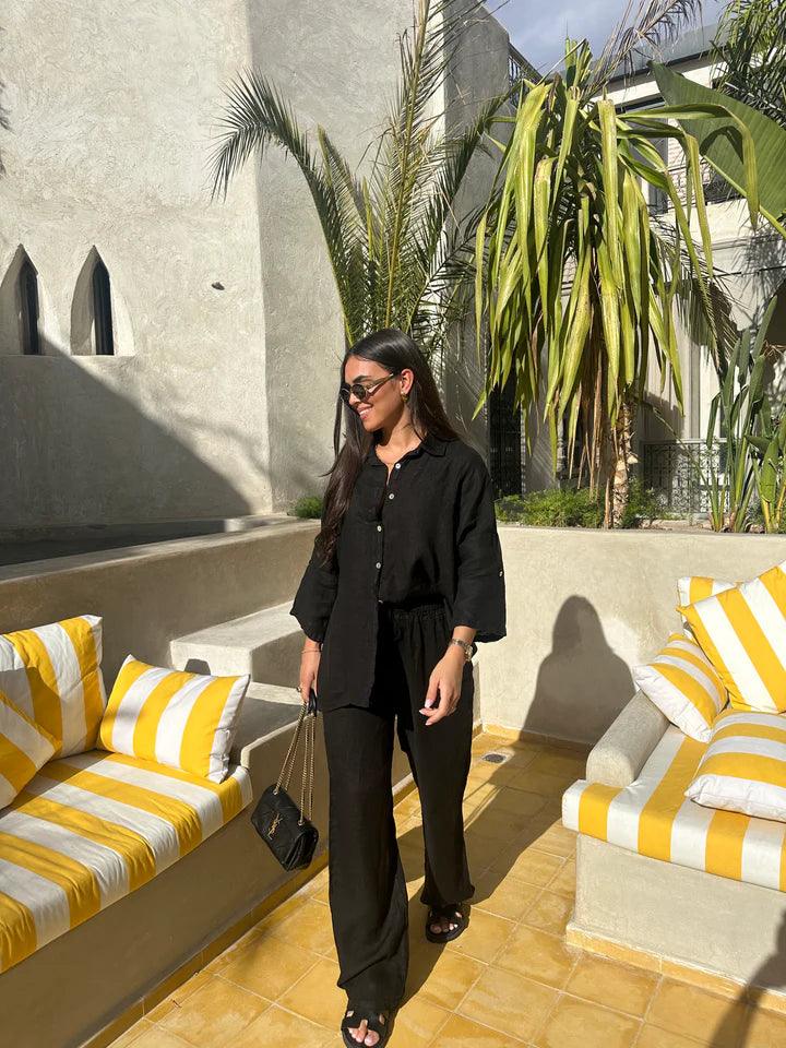 Linnen Button-Down Loungewear Set voor Dames