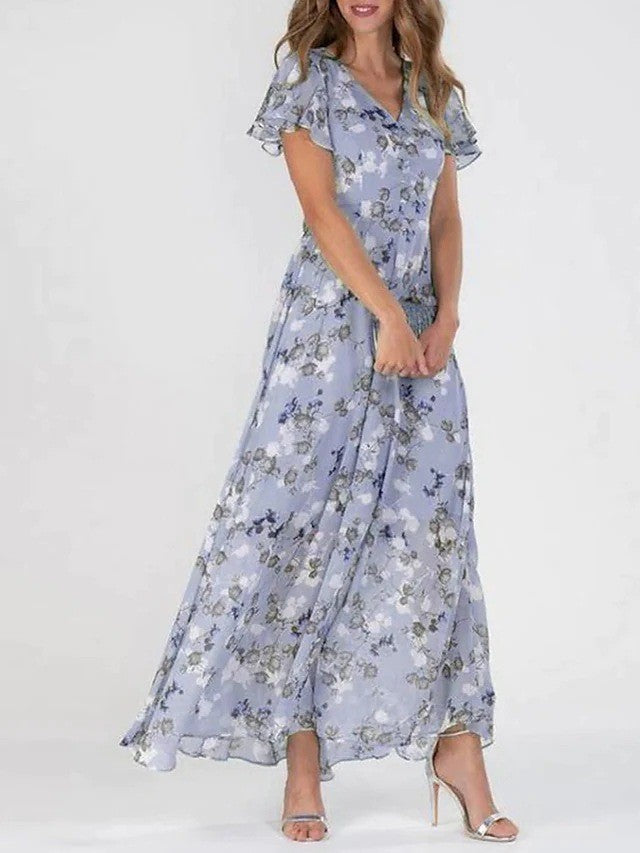 Agatha | Bloemen Maxi Jurk met Korte Mouwen voor Dames