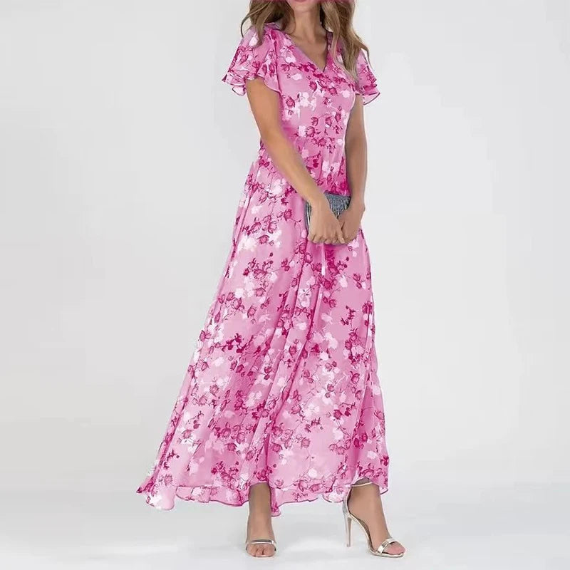 Agatha | Bloemen Maxi Jurk met Korte Mouwen voor Dames