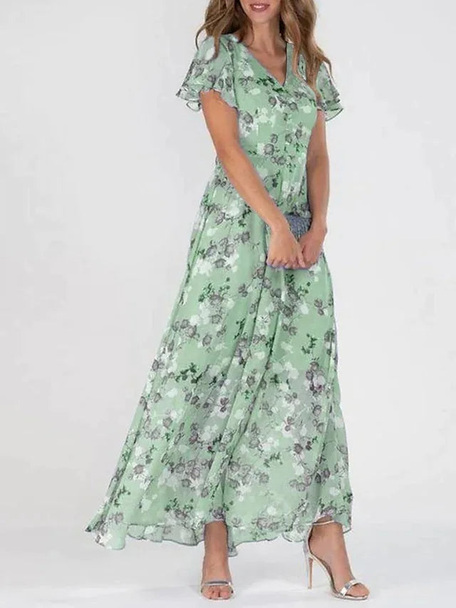 Agatha | Bloemen Maxi Jurk met Korte Mouwen voor Dames