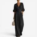 V-Hals Maxi Jumpsuit met Geplooide Details voor Dames