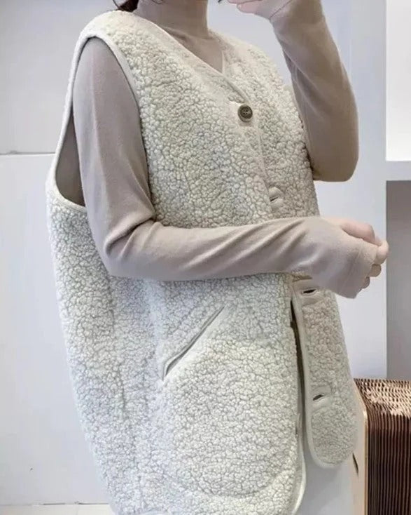 Lange Teddy Gilet met Knoopsluiting voor Dames